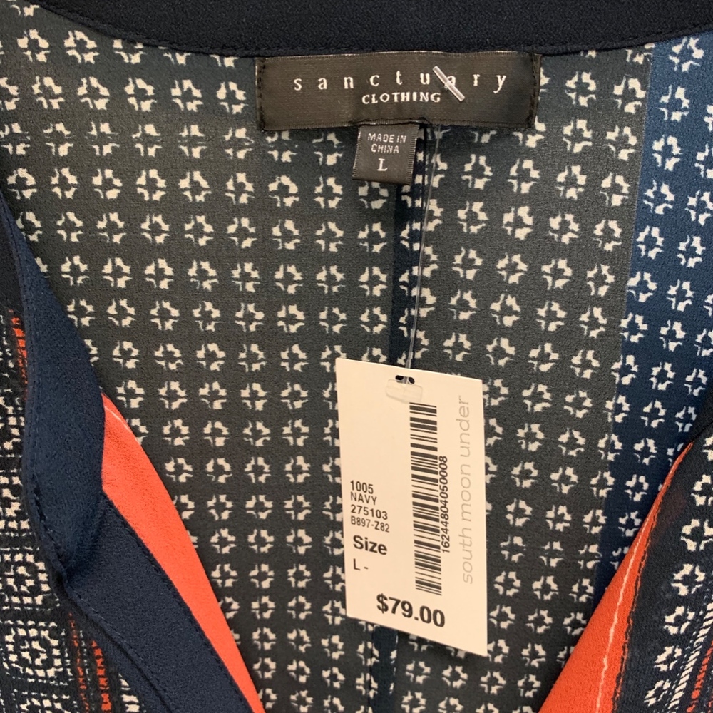 Blue multi-color button down blouse - Picture 2 of 3